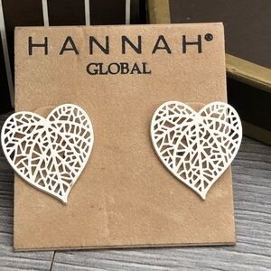 Filigree Style Silver Tone Heart Earrings